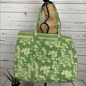 Green/cream toile tote